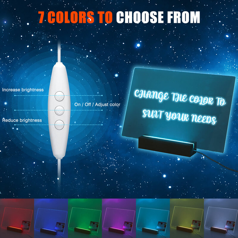 NEW Rewritable Transparent Desktop  Acrylic Dry Erase Board With Color Changing LED Light Strips