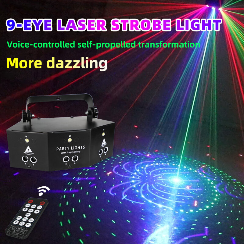 BUQU Lampu Laser Disko LED DMX Mini 9 Mata RGBW Efek Pencahayaan Panggung untuk DJ Club Bar Dekorasi Lampu Pesta Lampu Proyektor