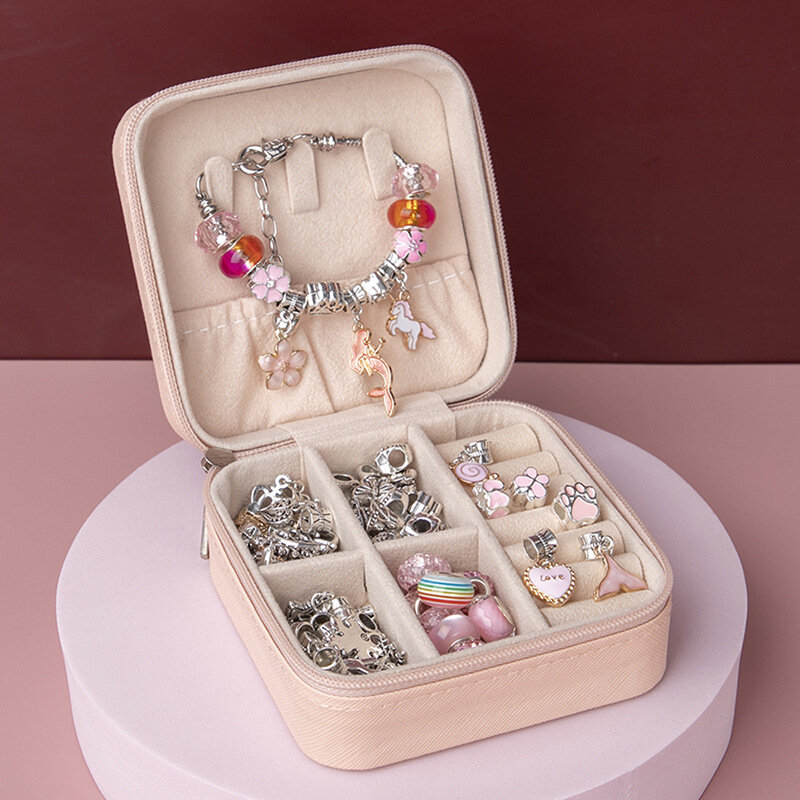 Ensemble de bracelets de perles avec boîte de rangement, cadeau pour filles, acrylique, européen, grand trou, Kit de fabrication de bijoux faits à la main, bricolage, nouveau