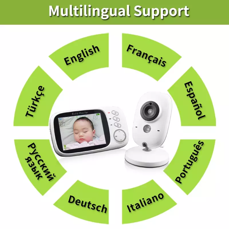TakTark Monitor Bayi Warna Video Nirkabel 3.2 Inci Portabel Pengasuh Bayi Kamera Keamanan IR LED Interkom Penglihatan Malam