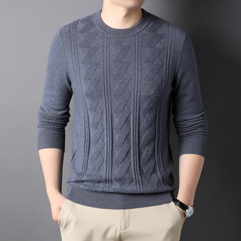Maglione da uomo in cashmere 100% pura lana di cashmere abiti invernali caldi di fascia alta in cashmere girocollo giovane e di mezza età.
