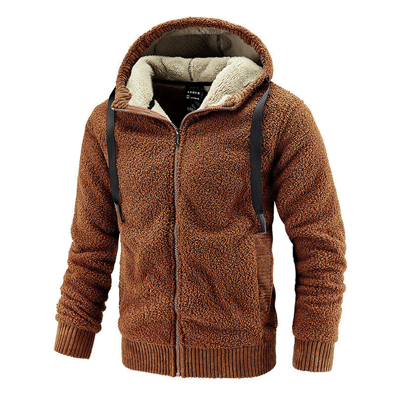 Jaquetas de inverno L-8XL cordeiro veludo plus veludo engrossado com capuz camisola masculina outono inverno casaco superior jaqueta 2022 winderproof