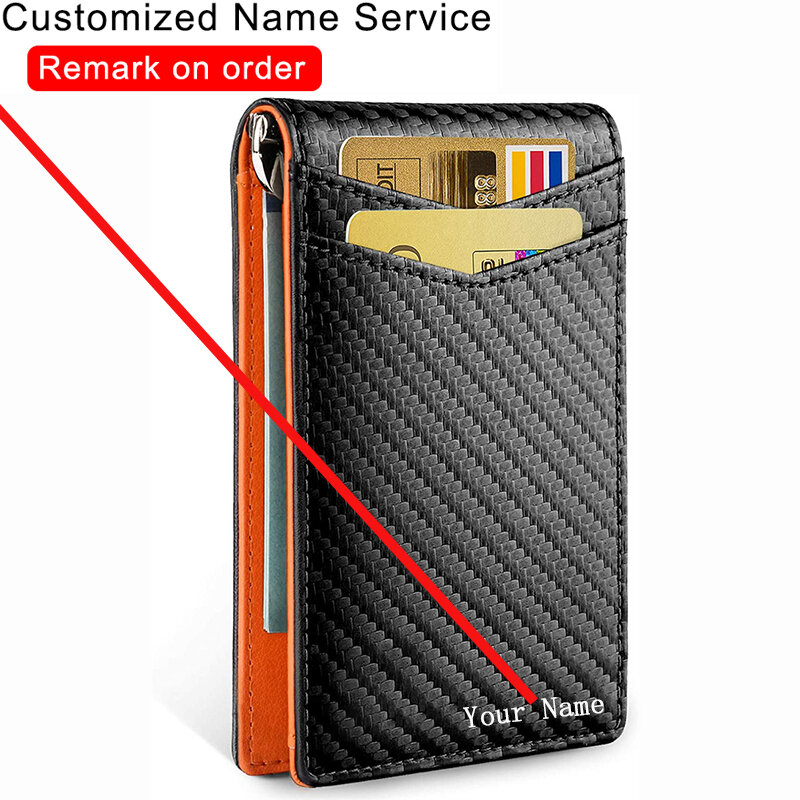 Porta carte di credito Smart Wallet da uomo con nome personalizzato porta carte di credito in vera pelle con blocco RFID con carta d'identità e finestra per foto
