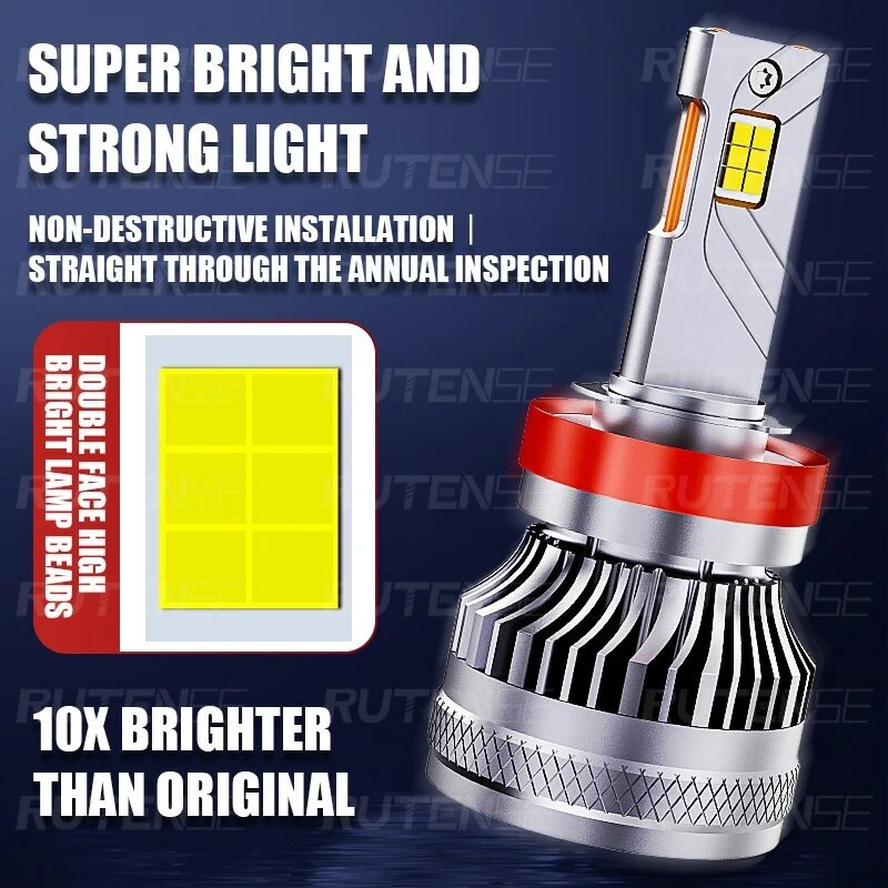 Rutense-LEDカーヘッドライト電球,h11 hb3 110 hb4 3000k,9005,2銅管,9006 W,6000k