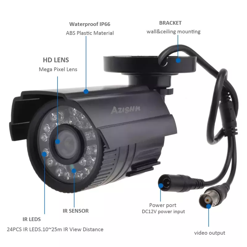 AZISHN-CCTV 카메라, 800TVL/1000TVL, IR 컷 필터, 24 시간, 주야간 비전, 비디오, 야외 방수, IR 총알 감시 카메라