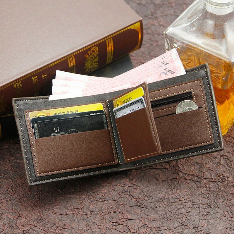 Мужской кошелек, кожаный деловой складной кошелек, роскошный тонкий хипстерский кошелек с отделениями для кредитных карт и монет, винтажны...