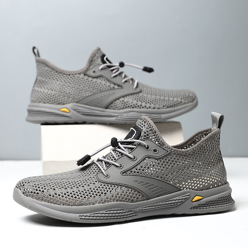 Men Comfy Soft Outdoor New Brand Fashion Cow Split Add Mesh Cloth Casual Shoes Male Summer Hollow Breathable Classic Sport Shoes