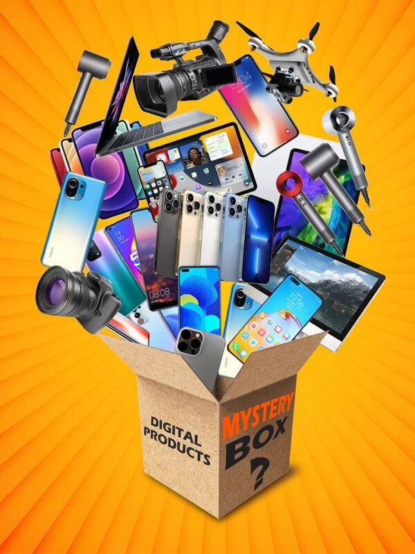 Lucky mystery box 100% surpresa presente mais produtos eletrônicos smartwatch, placa de vídeo, computador portátil, tablet, drone, iphone inteligente, gamepadmore