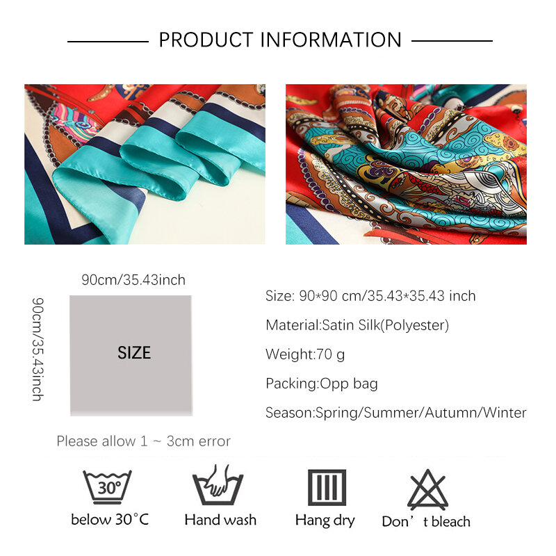 Foulard carré en Satin de soie imprimé pour femmes, musulman, à la mode, 90x90cm, châle enveloppant, Bandana d'été, 2021