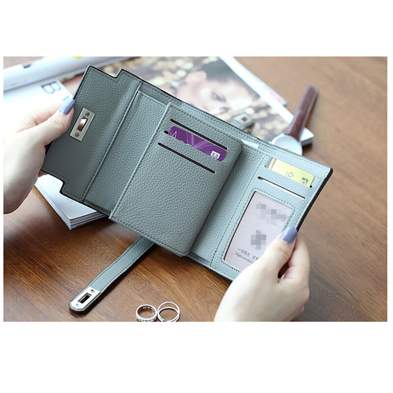 Womens Wallets and Purses Genuine Leather Fashion Short Money Bag Luxury Phone Wallet Luxury Design Hasp Purse Small Wallet