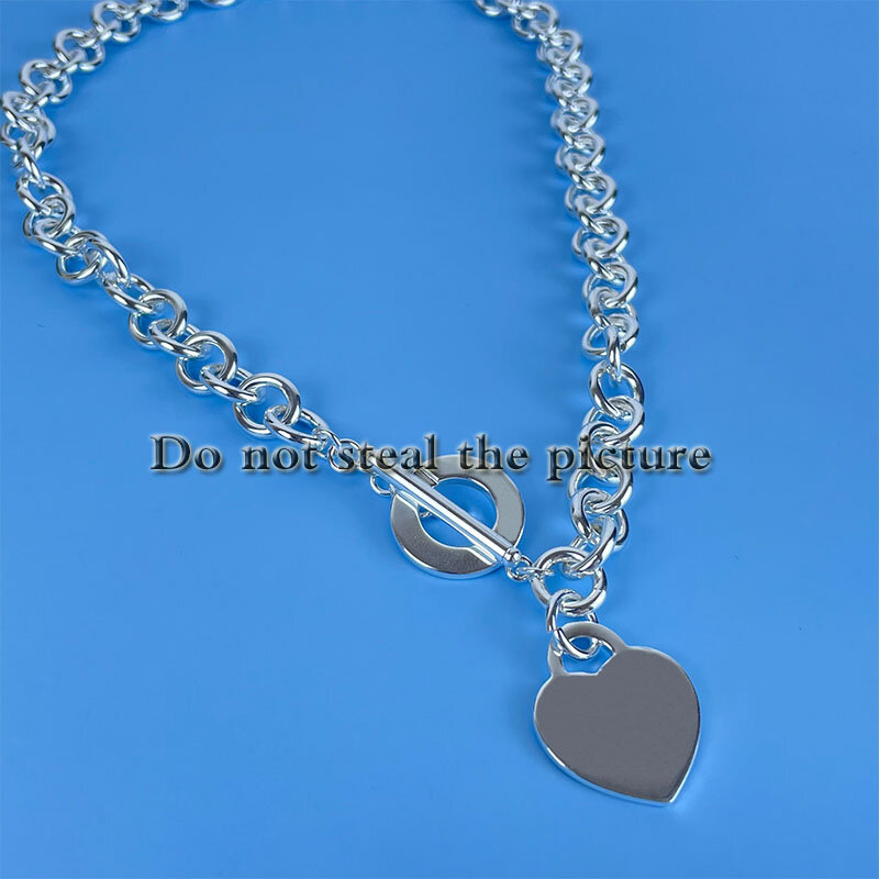 S925 Sterling Silver European and American classic O-chain fashion women's heart-shaped pendant bolt Necklace holiday gift