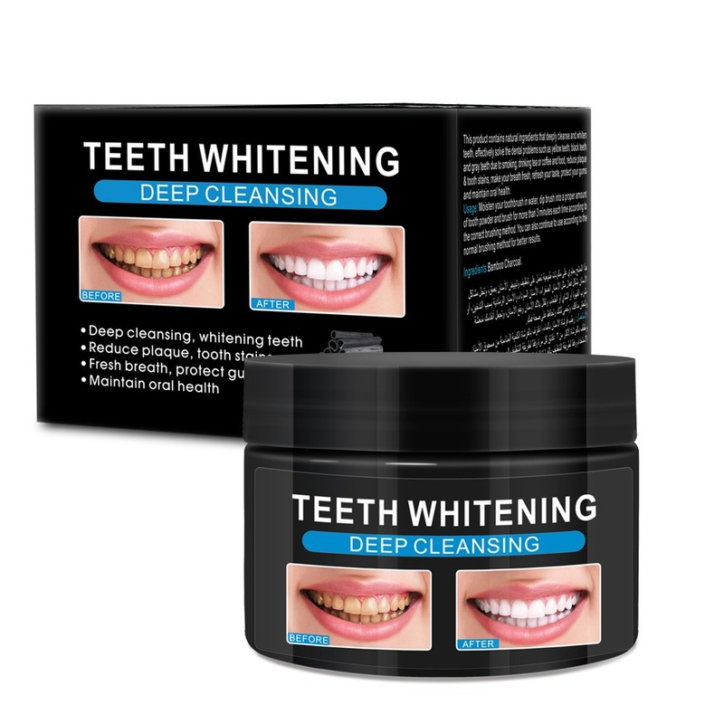Polvo blanqueador de dientes de uso diario, limpieza de higiene Oral, embalaje de carbón de bambú activado Premium, dientes blancos