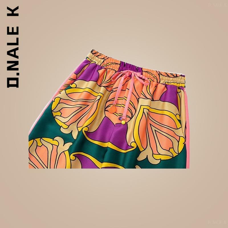 D. nale k feminino terno nova moda impressão elegante 2022 nova cintura elástica em linha reta 2 peça conjunto terno casual chique juventude férias