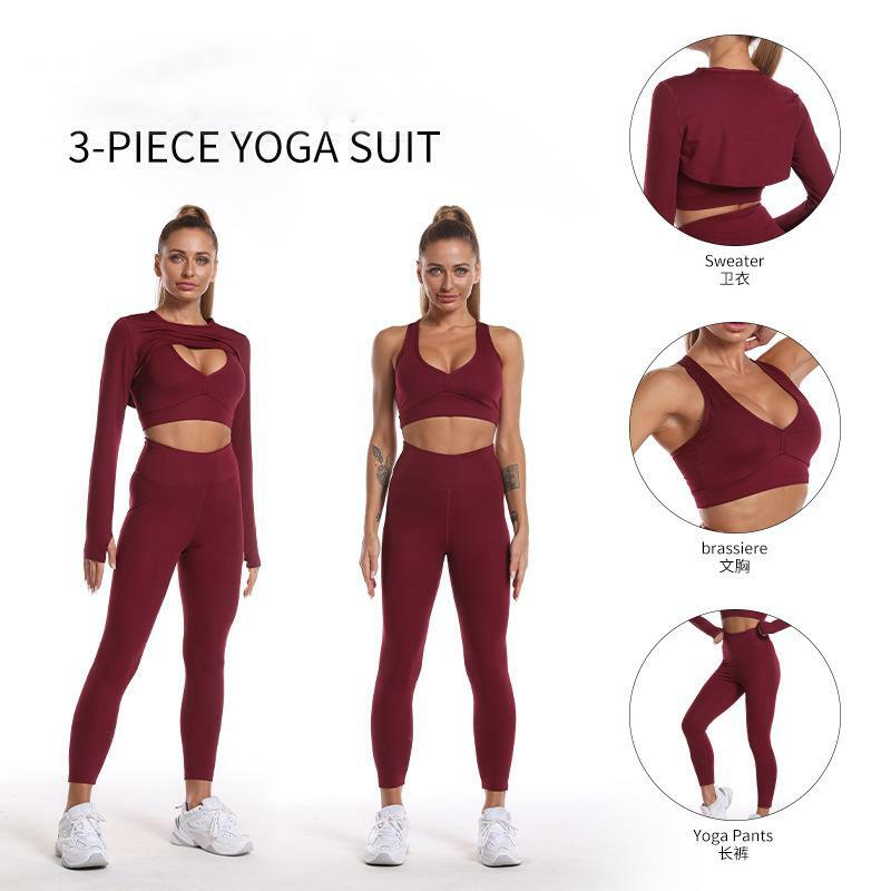 Pakaian Yoga 2/3 Potong Setelan Olahraga Kebugaran Gym Wanita Pakaian Latihan Wanita Pakaian Mulus Legging Mulus Bra Olahraga Crop Top