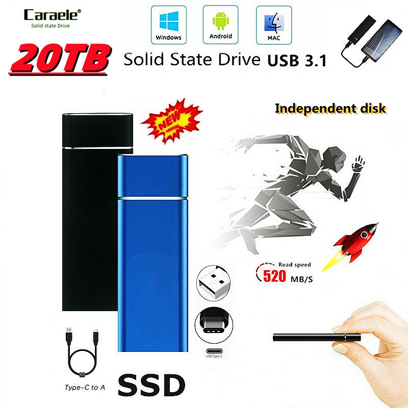 Unidad de estado sólido móvil SSD, dispositivo de almacenamiento de 16TB y 12TB, disco duro portátil para ordenador, USB 3,0