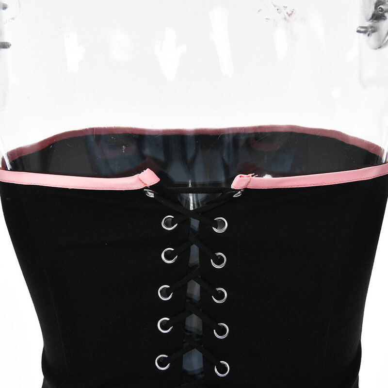 Verão feminino 2 peças conjunto preto bodycon colheita topo e saia conjunto sexy adorável arco blusa strapless feminino saia rosa dropshipping