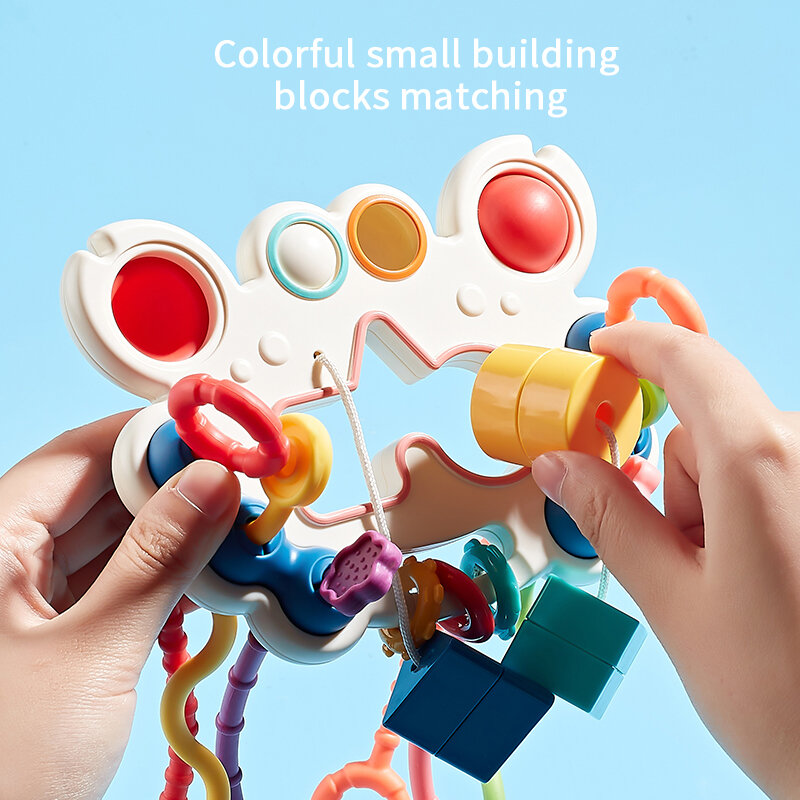 Baru Montessori Pengembangan Sensorik Mainan Bayi Tali Tarik Pegangan Jari Pelatihan Pembelajaran Awal Mainan Pendidikan Tumbuh Gigi 1-3Y