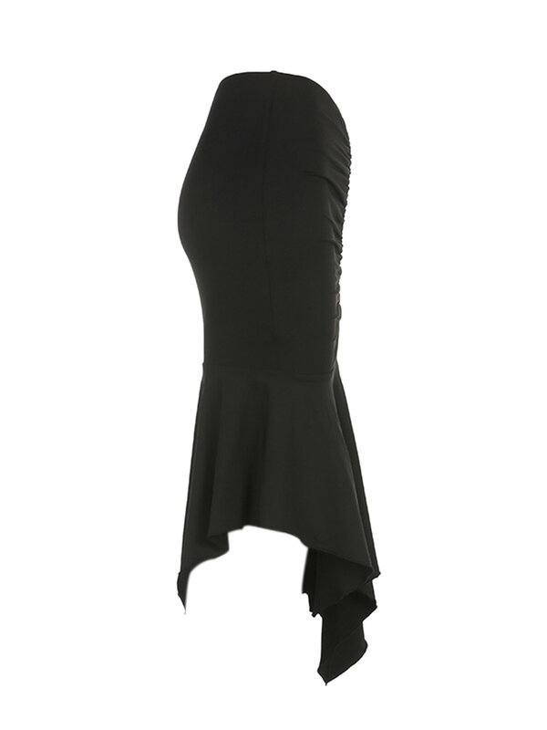 Hirigin-faldas por debajo de la rodilla para mujer, faldas elegantes de cintura alta con dobladillo fruncido Irregular, Color negro, primavera y verano, Y2K, 2022