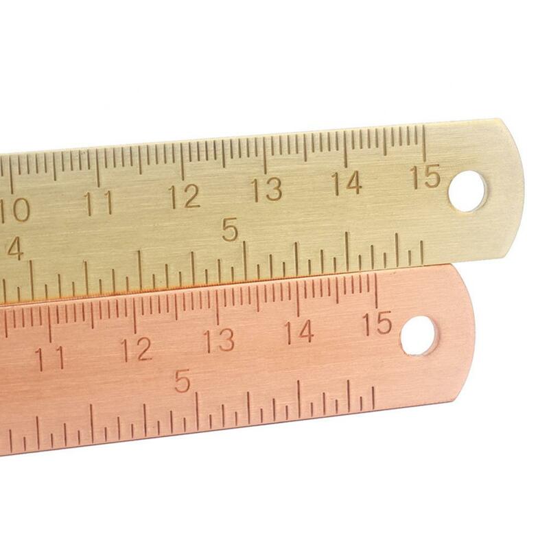 Marcapáginas de regla de latón de 15Cm, regla recta de medición de oro rosa para papelería escolar, herramientas de dibujo de pintura de Metal, 1 ud.