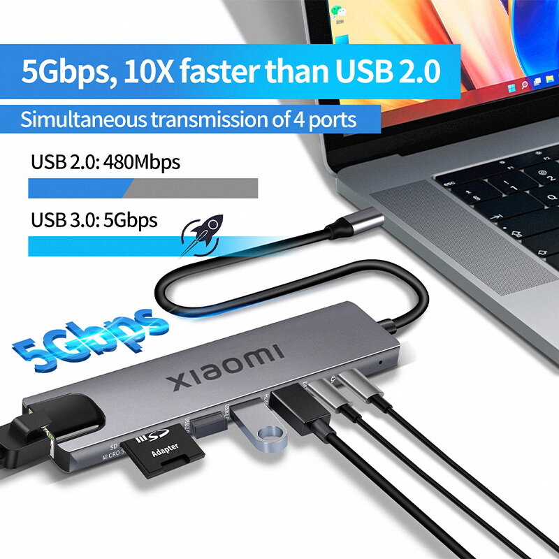 شاومي USB Type C 8 في 1 HUB USB 3.0 محطة الإرساء محول الكمبيوتر HDMI SD/TF قارئ بطاقة للهاتف المحمول وملحقاته