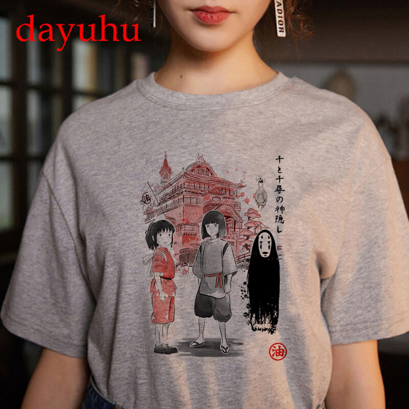 Camiseta de Totoro Studio Ghibli Harajuku Kawaii para mujer, camiseta Ullzang spirited, camiseta divertida de dibujos animados, camiseta de Anime para mujer