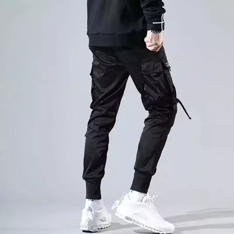 Fitas harem joggers calças de carga dos homens streetwear 2022 hip hop bolsos casuais calças faixa masculina harajuku moda