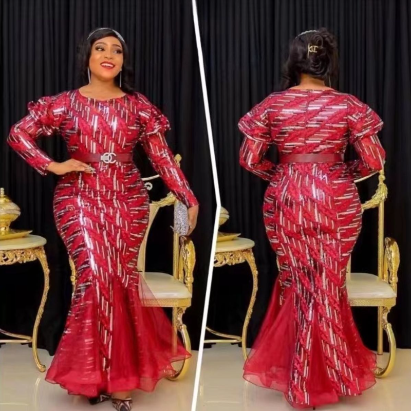 Eleganckie sukienki afrykańskie dla kobiet Dashiki Ankara cekinowe stroje szata odzież z afryki Plus Size długa suknia wieczorowa 2023