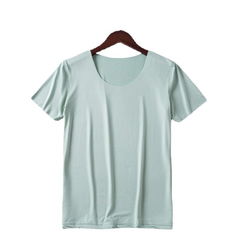 Camiseta de seda de hielo de manga corta sin costuras para mujer, camiseta fina de cuello redondo, transpirable y cómoda, Top de media manga