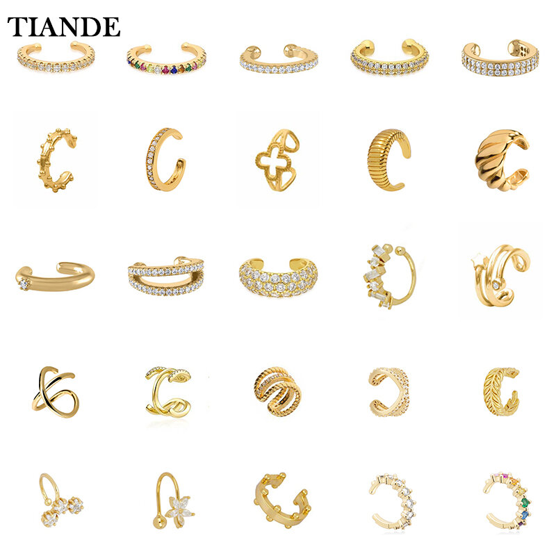 Tiande-女性用ゴールドメッキクリップイヤリング,1ピース,偽のピアス,女性用ジュエリー,卸売り,2022