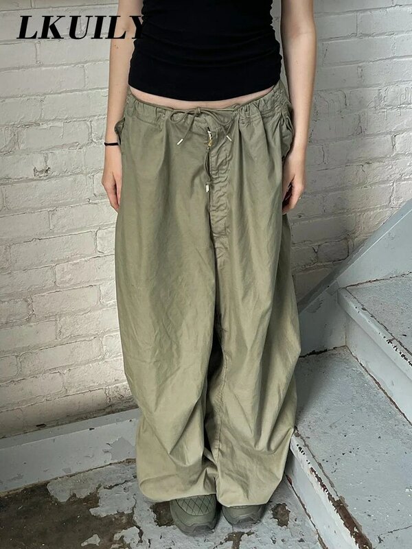 Parachute Pants Cargo Pants Women Loose Straight Y2K Overalls High Waist Wide Leg Baggy Fashion Famale Solid Trouser Streetwear