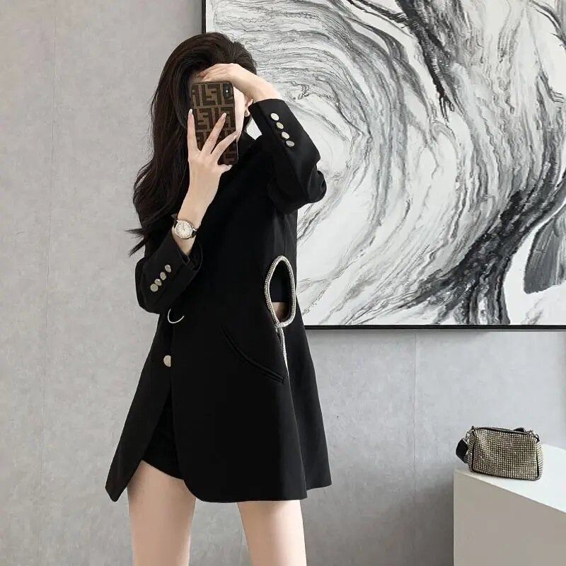 Design sentido nicho terno jaqueta feminina 2022 primavera e outono novo temperamento estilo britânico solto casual preto terno outerwear