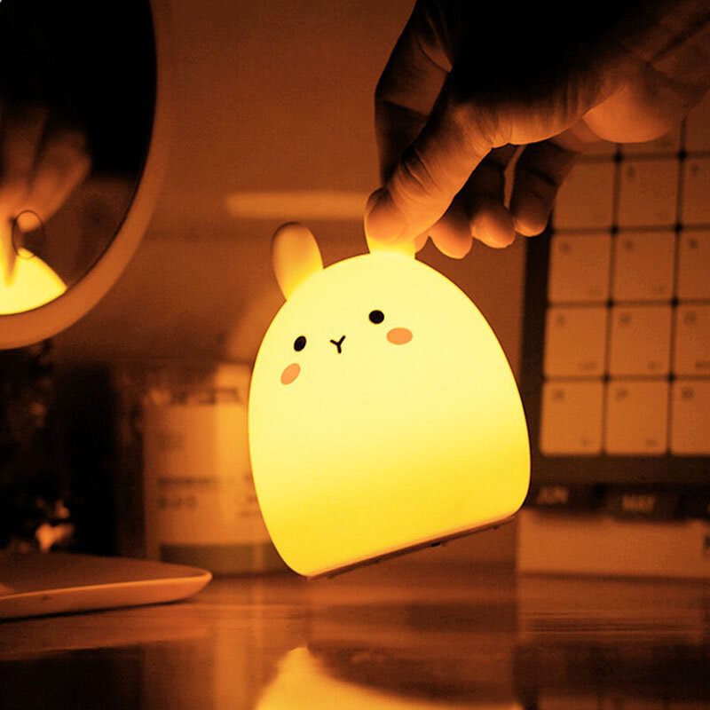 Led Night Light Rabbit Lamp Silicone colorato USB ricarica luce per bambini bambini camera da letto ragazza decorazione casa regalo di natale