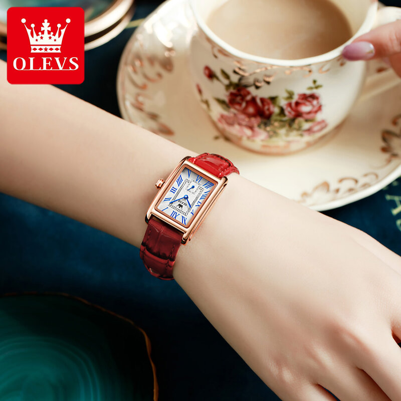 Olevs plutônio cinta relógios de moda para mulher à prova dwaterproof água quartzo quadrado retângulo luxo feminino relógios de pulso
