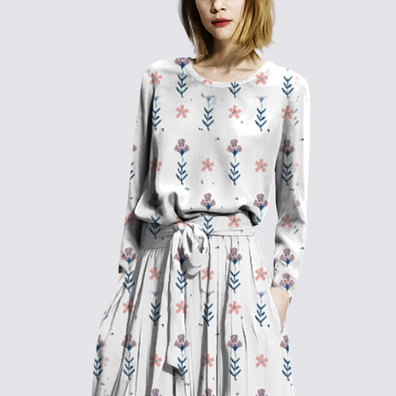 Goddess fan temperament round neck fashion suit 2022 spring and summer new printed top skirt two-piece trend