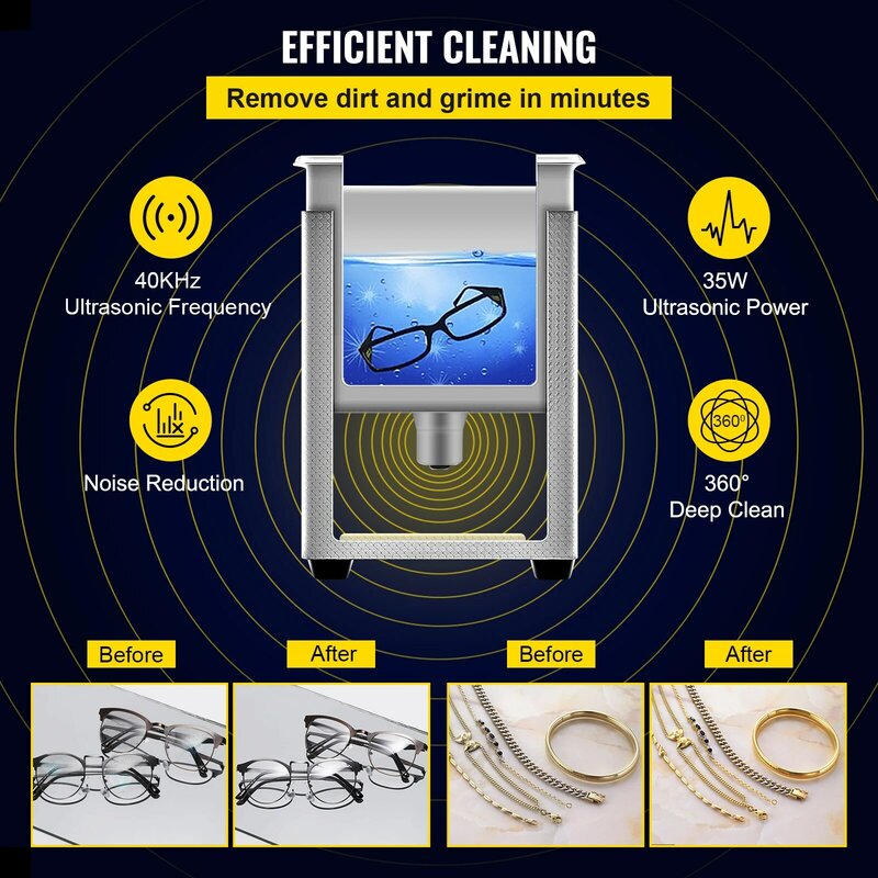 Vevor 800Ml Ultrasone Reiniger Draagbare Wasmachine 35W Mini Vaatwasser Lave-Gerechten Ultrasound Bad Sonic Voor Thuis apparaat