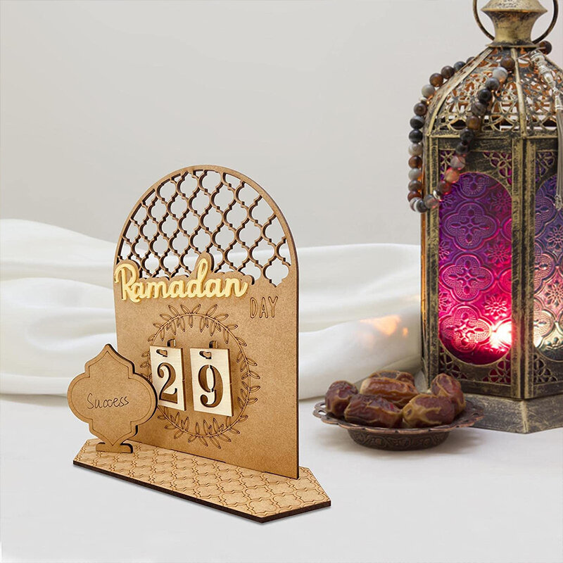 Kayu 2022 Kalender Hitung Mundur Ramadhan Kreatif DIY Dekorasi Meja Idul Fitri Kalender Ramadhan Tahan Lama Berongga Ornamen MU8669
