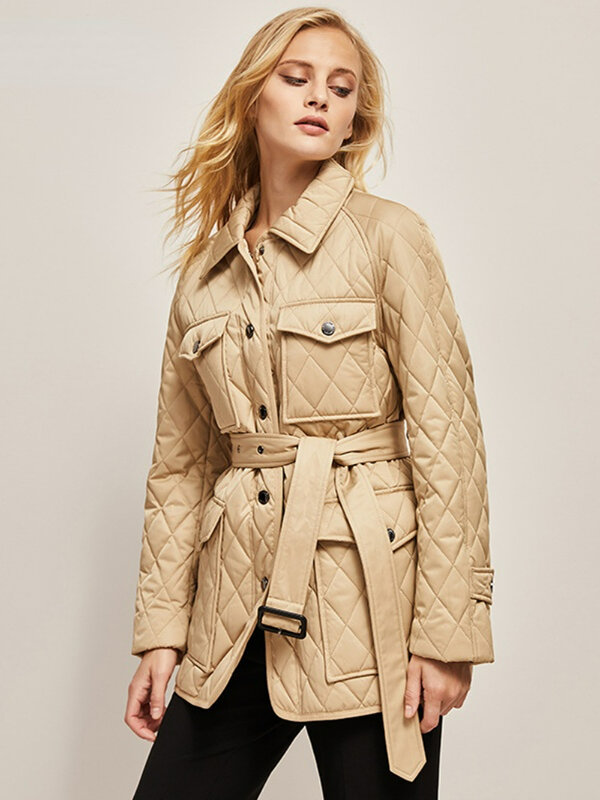 Mulheres Lingge Coat Parkas Algodão Inverno Casual Slim Coats Clássico Mid-length Urban Suit Collar Windproof Quente Respirável Parka