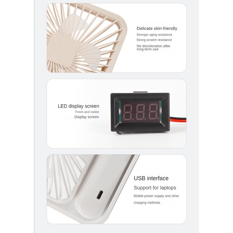 Digital Desktop Convenient Home Student Dormitory Office Mute Portable Multifunctional Charging Mini Fan, White