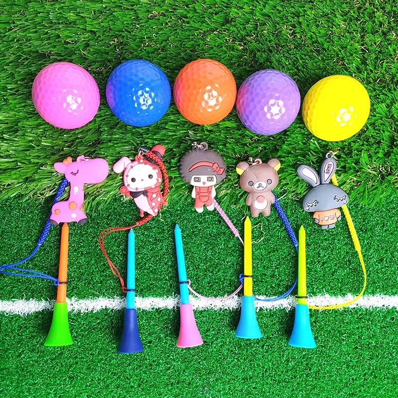 Golf Rubber Tee With PVC Cartoon Pattern Golf Ball Holder With Different Cartoon Pattern Handmade Rope Prevent Loss Golf Tees