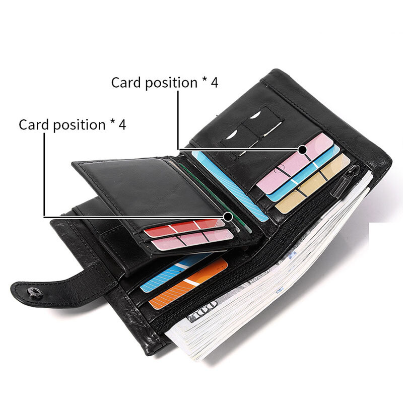 Men's Vertical Zipper Chain Wallet Vintage Genuine Leather Wallet for Men RFID Blocking Business ID Credit Card Holder Purse