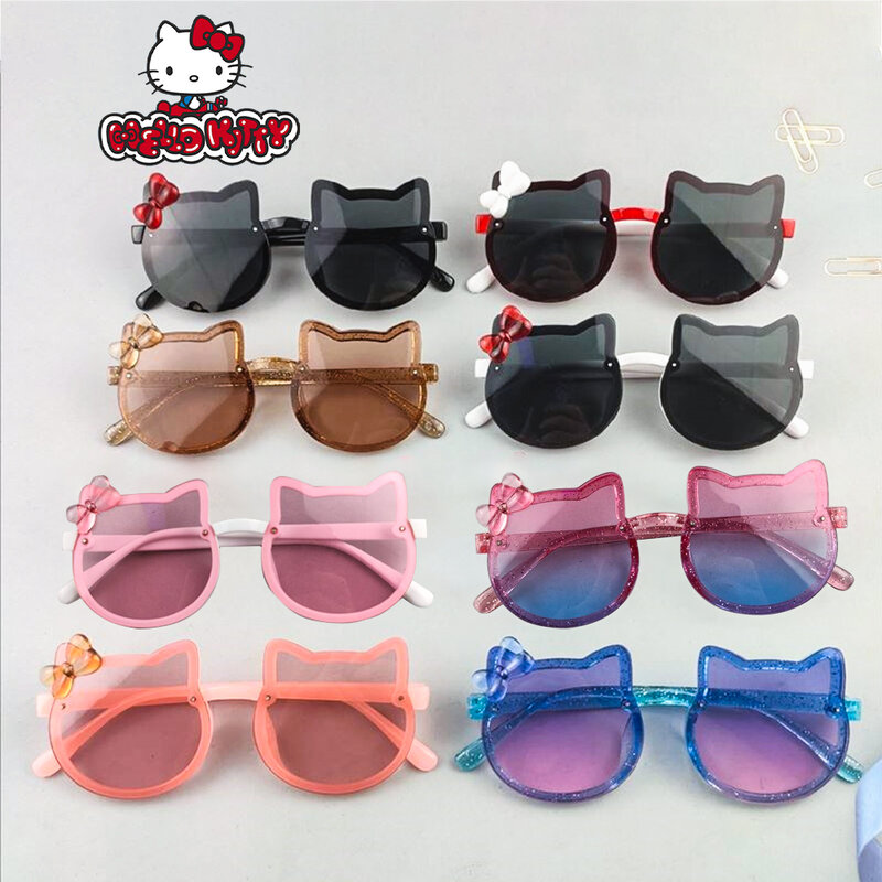 Verão bonito Olá Kitty Sunglasses Acrílico Bow Outdoor Proteção Óculos de sol Baby Girls Classic Kids Boy UV400 Eyewear Crianças