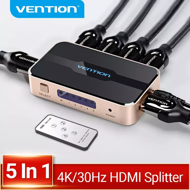Vention rozdzielacz HDMI 5 w 1 wyjście 4K/30Hz HDMI 5x1 3x1 Adapter do konsoli XBOX 360 TV Mi przełącznik PS5 PS4 3 w 1 wyjście HDMI 1.4 Switcher