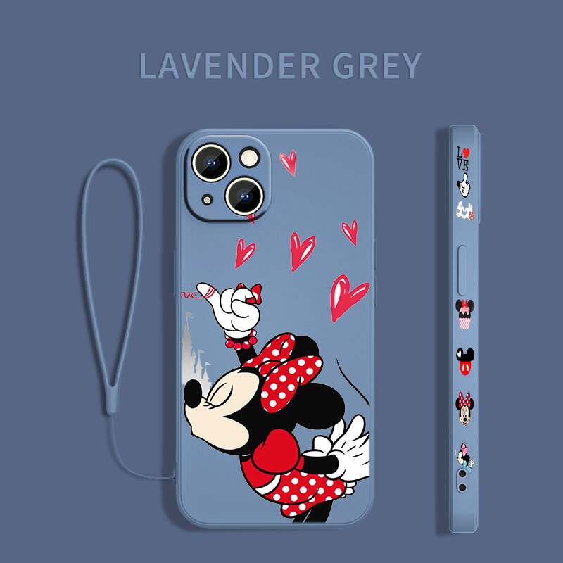 Disney Mickey Mouse London For Apple iPhone 13 12 Mini 11 XS Pro Max X XR 8 7 6 Plus SE 2020 Liquid Left Rope Soft Phone Case