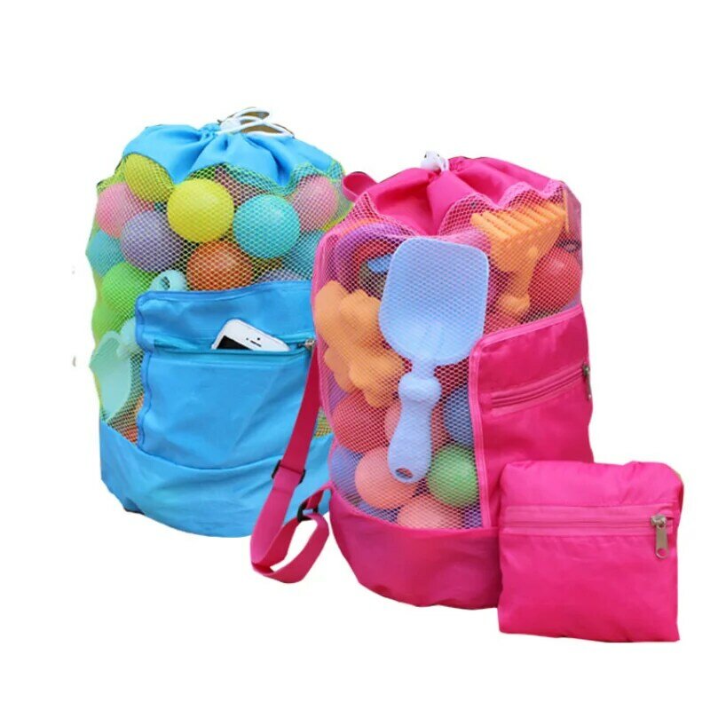 Bolsa de almacenamiento plegable para juguetes de playa, bolsa de malla para viajes, organizador de artículos diversos, mochila de almacenamiento con cordón de red