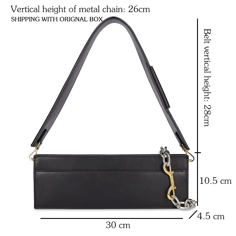 Bolso de mano con cadena rectangular para mujer, bolsa de hombro de cuero genuino de diseñador de lujo de alta calidad para axila