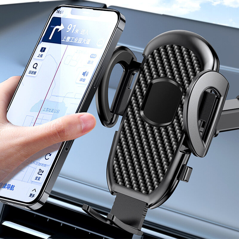 Auto Mobiele Ondersteuning Apparaat Mobiele Telefoon Houder Carbon Fiber Oppervlak Voor Iphone 13 12 11 Pro Max X 7 8 xiaomi Huawei Samsung