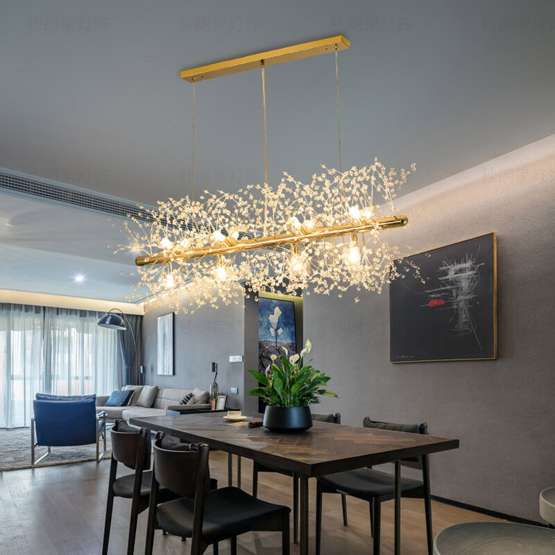 Lampu Dalam Ruangan Dandelion Lampu Led Panjang untuk Ruang Makan Lampu Perlengkapan Suspensi Kepingan Salju Nordic Lampu Gantung Ruang Tamu