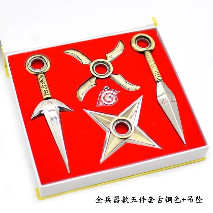 Naruto Waffe Modell Anime Kuani Shuriken Samurai Mini Katana Ninja Schwert Echt Stahl Keychain Anhänger Geschenk Spielzeug für Kid Spielzeug schwert