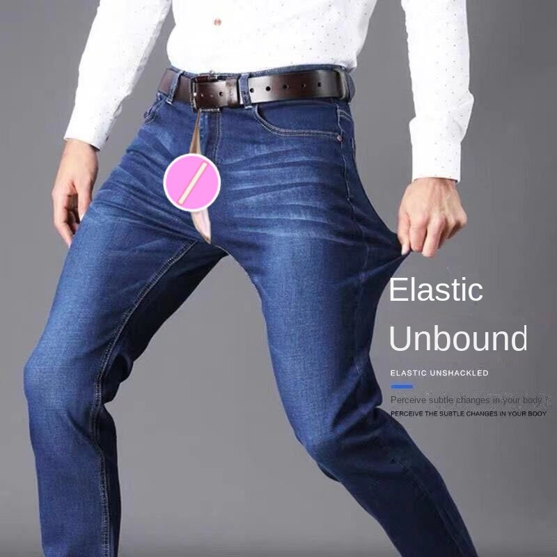 Jesień nowe męskie jeansy ze streczem męskie spodnie luźne niewidoczne spodnie z prostymi nogawkami spodnie z odkrytymi siedzeniami kombinezony Outdoor Convenience Jeans