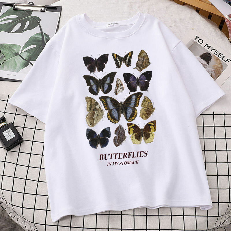 Women's T-shirt Fashion Butterfly Print T-shirt Casual Loose Short Sleeve Tee Shirt Harajuku T-shirt Street Women's T-shirt Tops